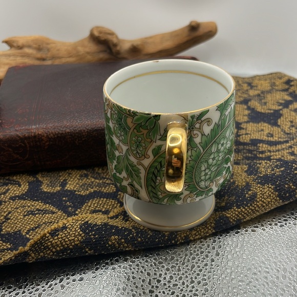 Royal Paisley Set of Two Green and Blue Pedestal Coffee Cups 1984 - Picture 6 of 8